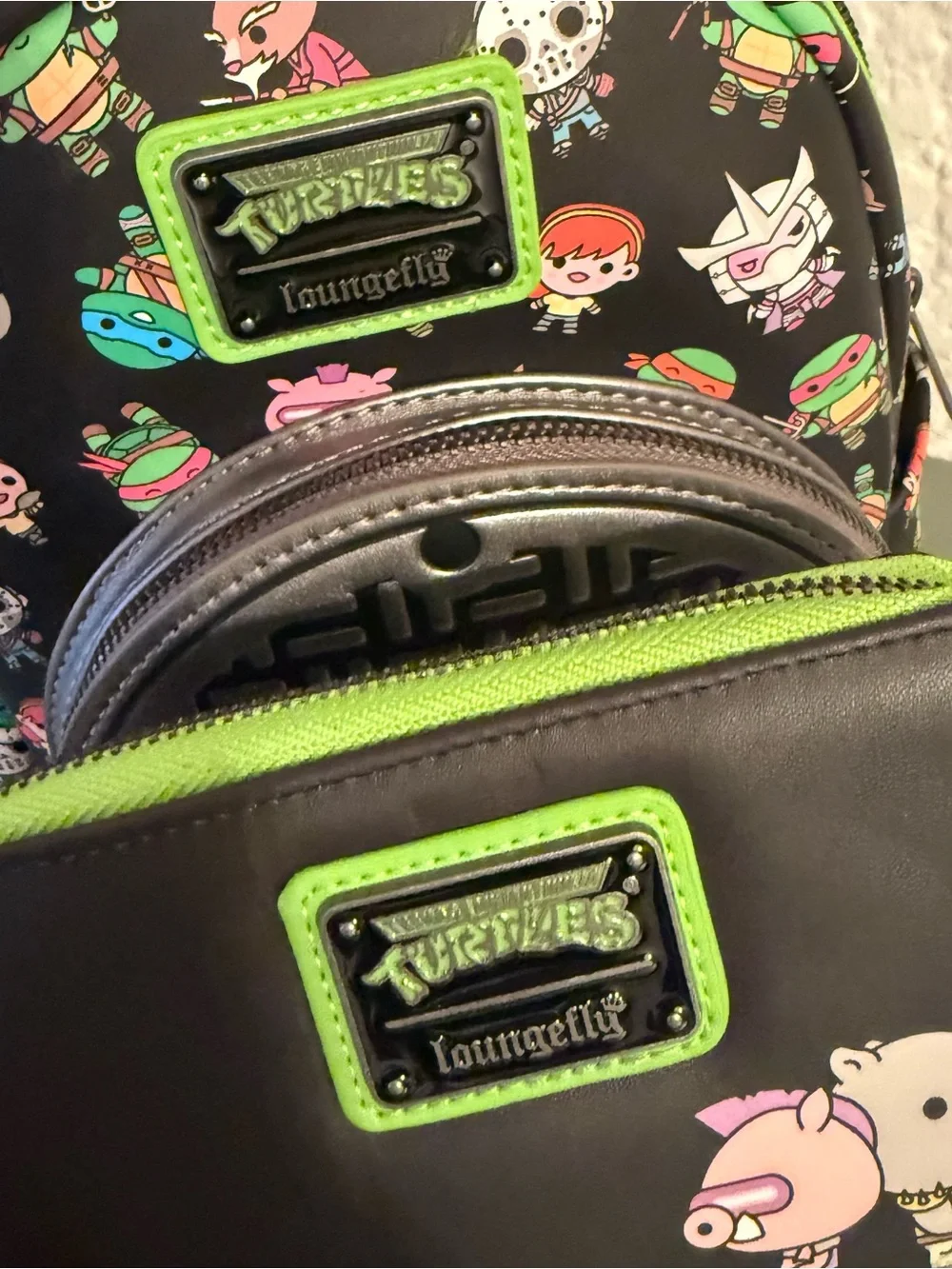 Loungefly: Teenage Mutant Ninja Turtles Sewer Cap AOP Mini Backpack and Wallet